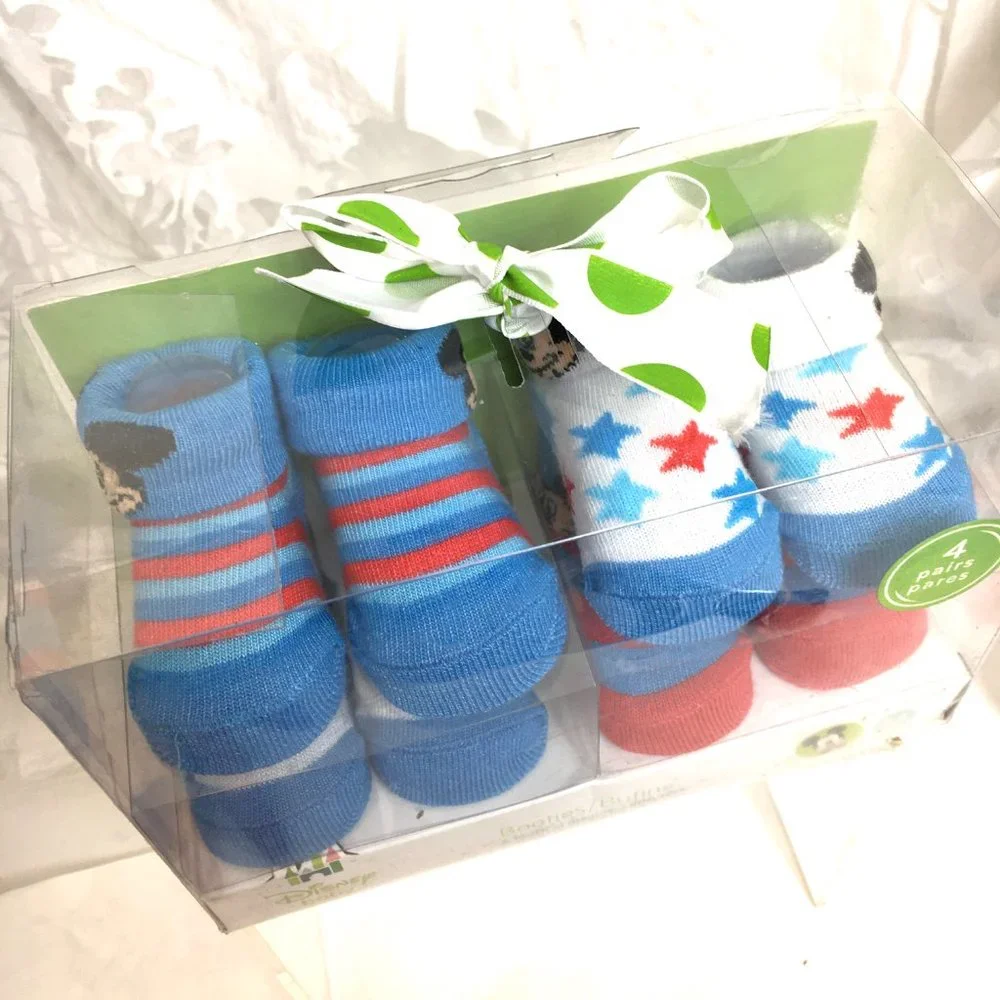 Disney 4 pair Mickey Mouse New Baby Booties NIB NWT